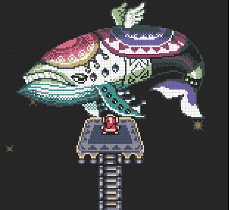 A screenshot of Link standing in front of the Wind Fish.
