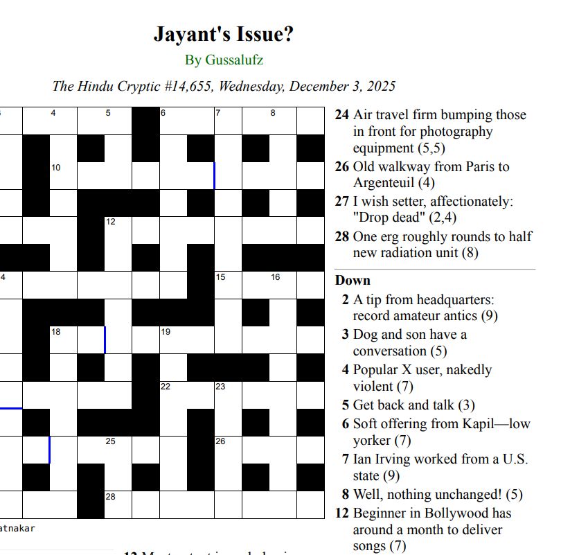 Picture of crossword grid, with some clues visible.