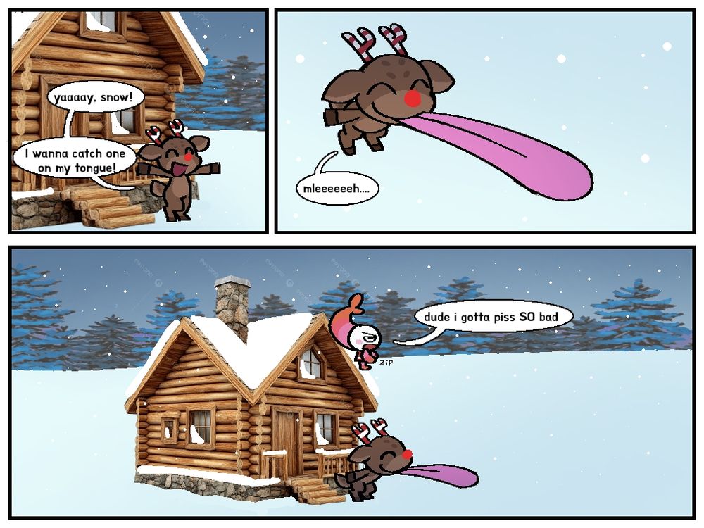 small comic featuring rudie trying to get a snowflake on his tongue