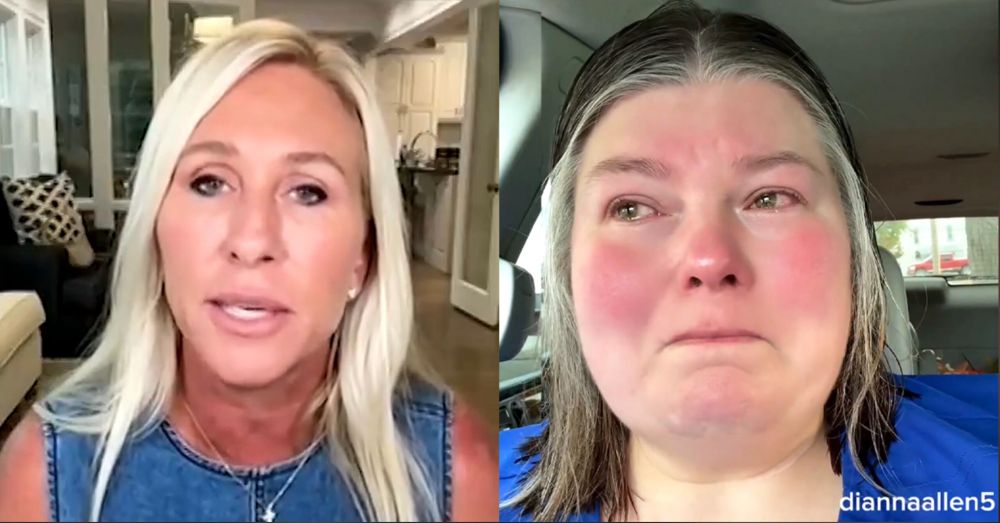 Marjorie Taylor Greene re-posted a heart-wrenching video Saturday of a woman crying while recounting the financial stresses she's been facing.