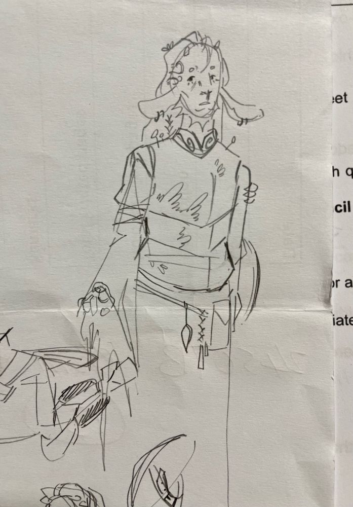 pencil drawing of caduceus, at a slight angle. 