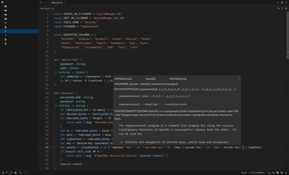 zed code window showing openssl help with lots of letters duplicated