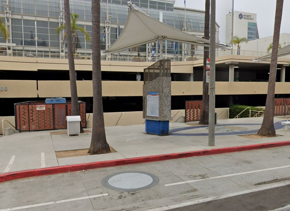 photo of an in-ground wireless battery bus charger in Long Beach