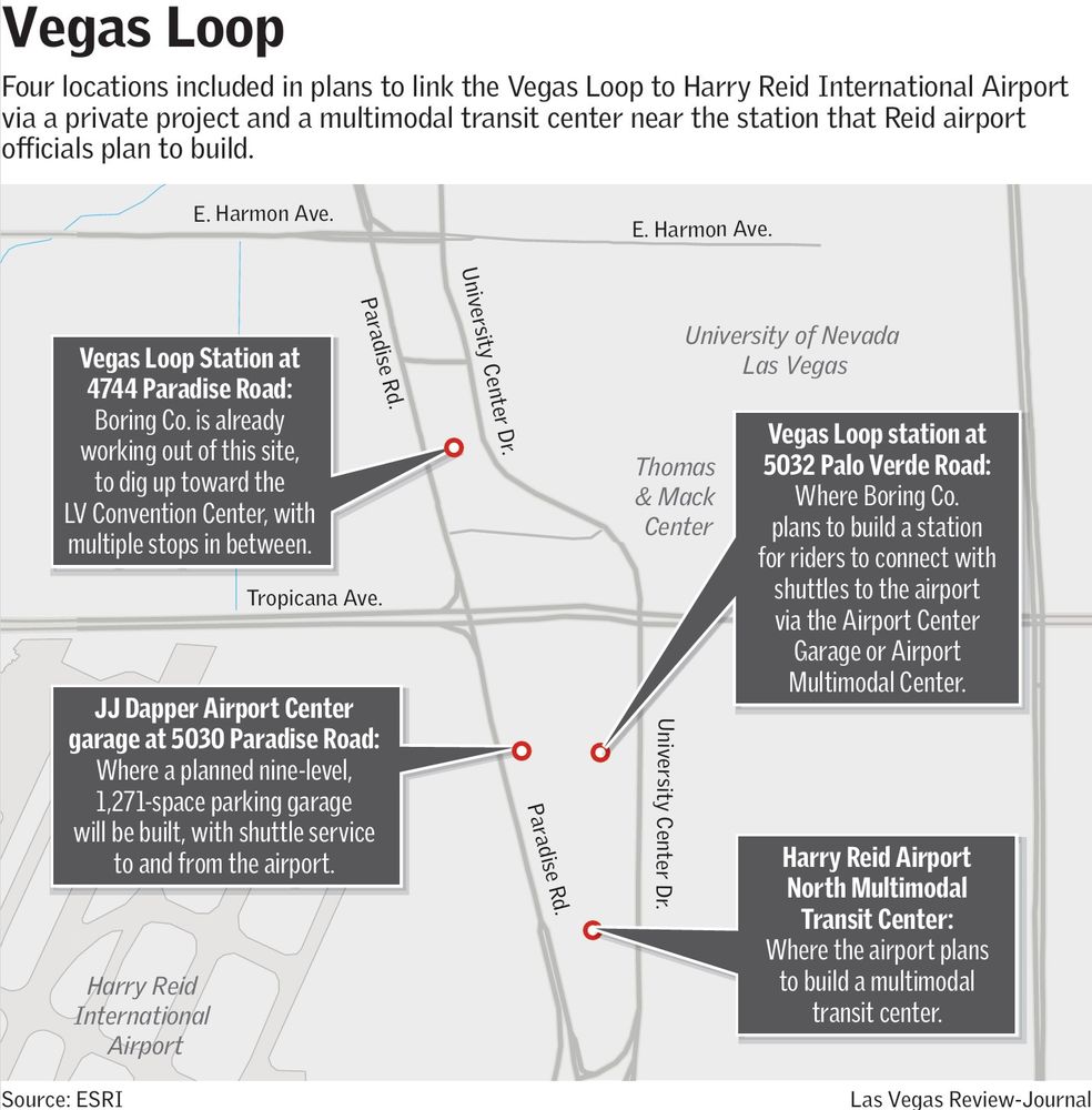 Map of boring company stations near Las Vegas Airport