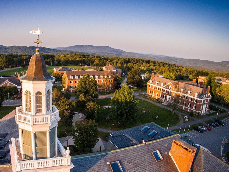 An aerial photograph of Colby-Sawyer College, the site of the 2025 Artificial Molecular Switches & Motors Gordon Research Conference. 