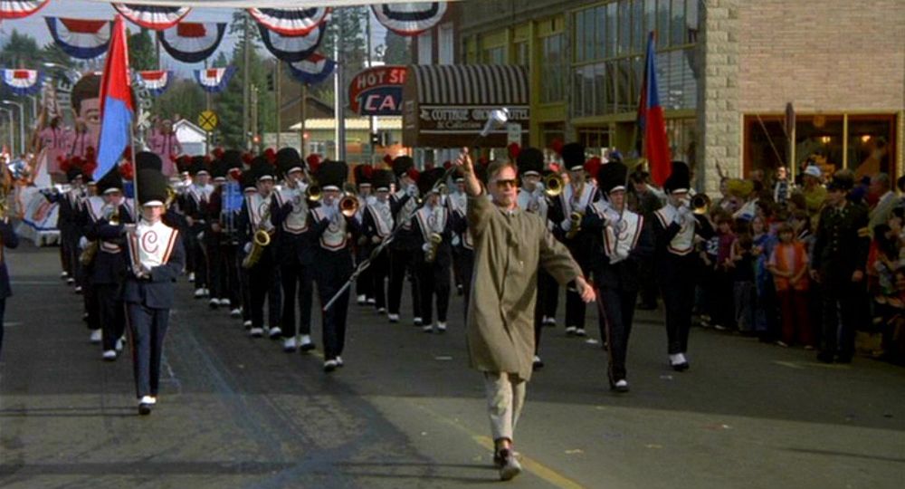 Scene from the movie “Animal House”, Stork takes control of the machining band in the finale.