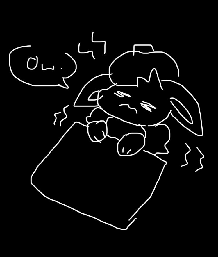 An Eevee under a blanket with one of those ice pack head things, sick and shivering from the pain