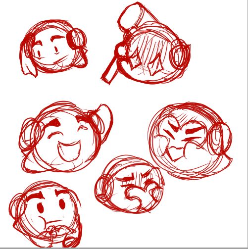 Multiple sketches of Phantom's Boo OC, the idea here was to sketch the OC to get comfortable with them, most of these made the final product
