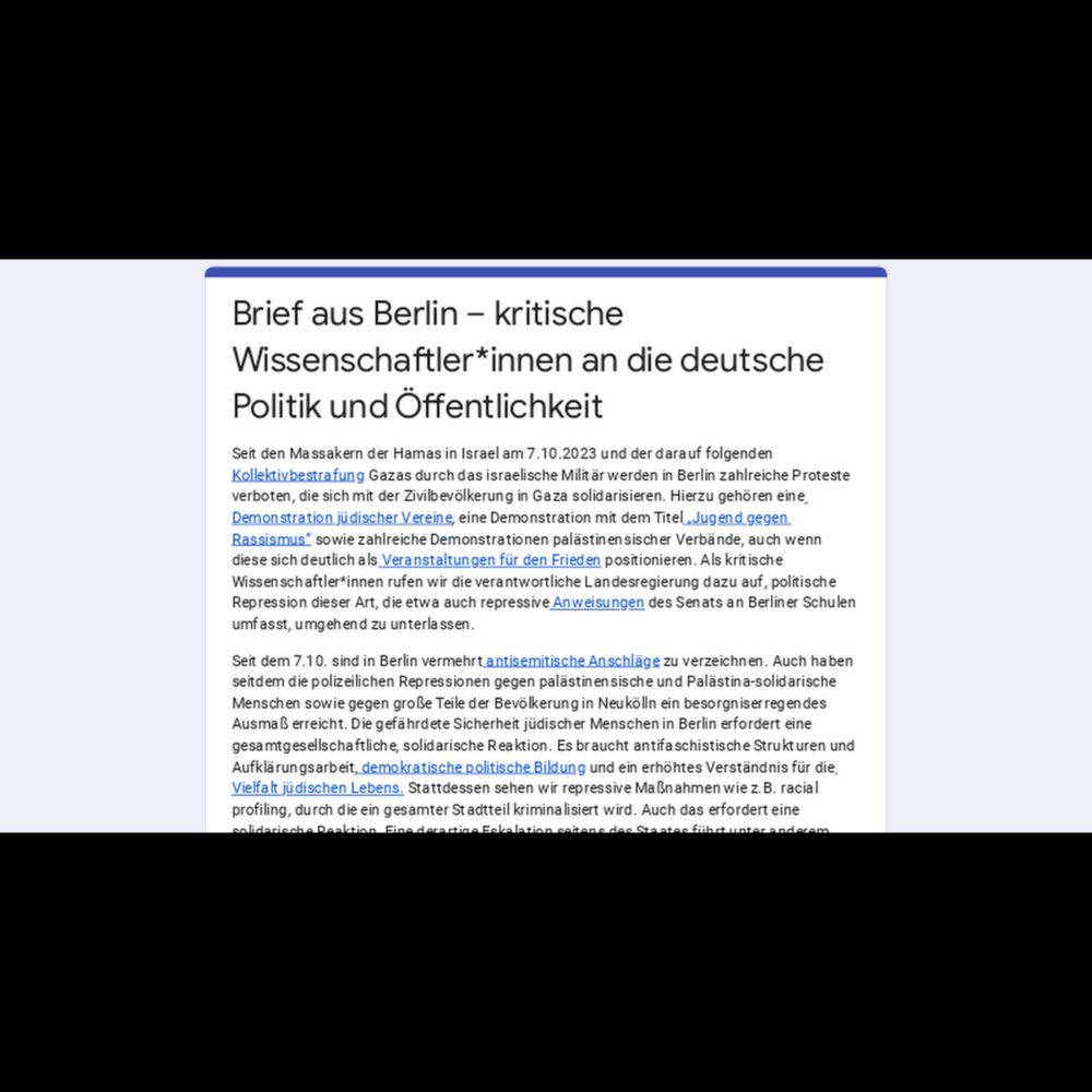 Brief aus Berlin – kritische Wissenschaftler*innen an die deutsche Politik und Öffentlichkeit