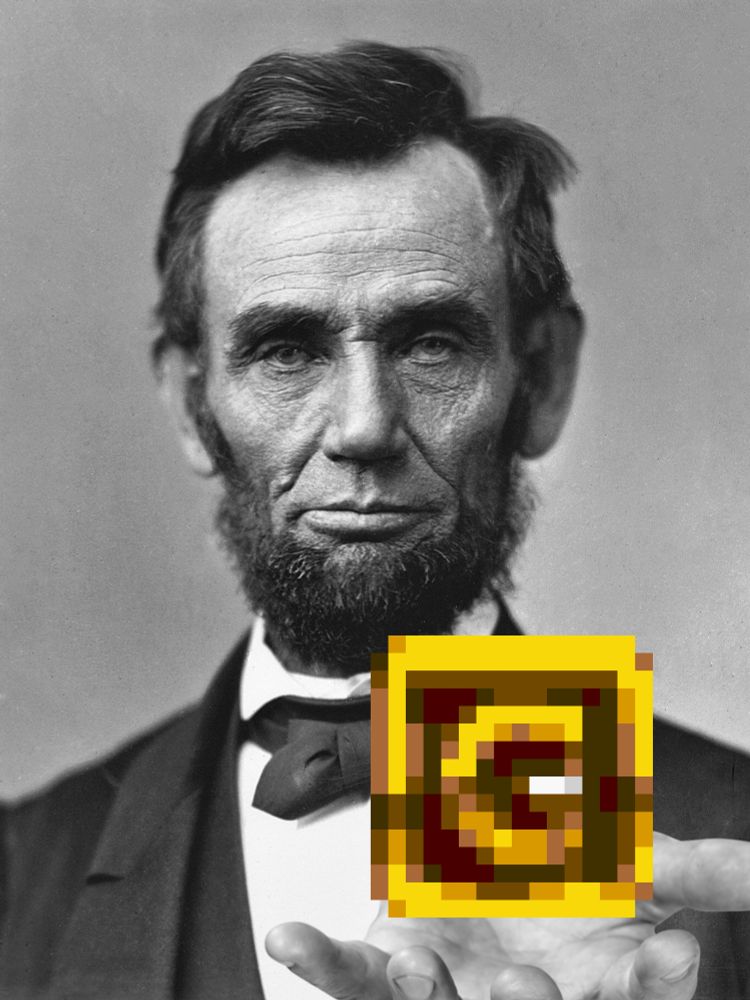 presidential portrait of abraham lincoln, edited to hold the lettter "G" from donkey kong country