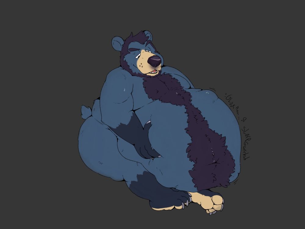 Blue anthro bear with a lot of fuzz and a bulging squirming belly.