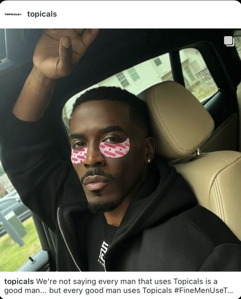 Kenneth Kyrell wearing Topicals eye masks 