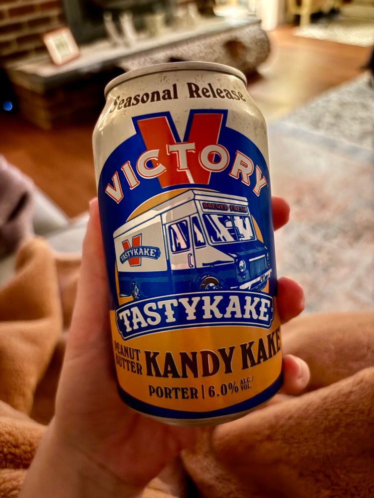 A can of Victory Tastykake Peanut Butter Kandy Kake porter, go birds 