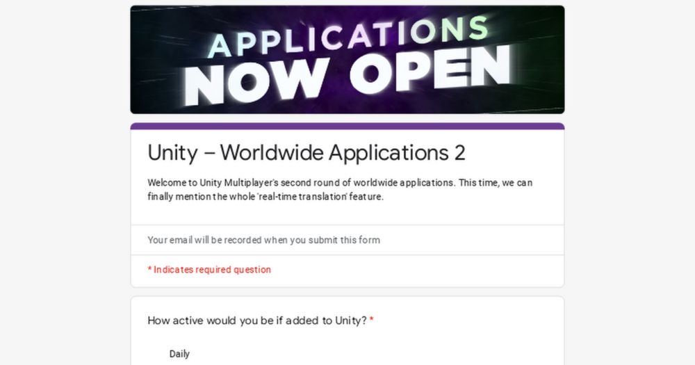 Unity – Worldwide Applications 2