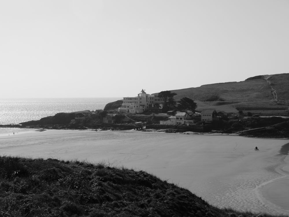 Black and white picture of Burgh Island Hotel