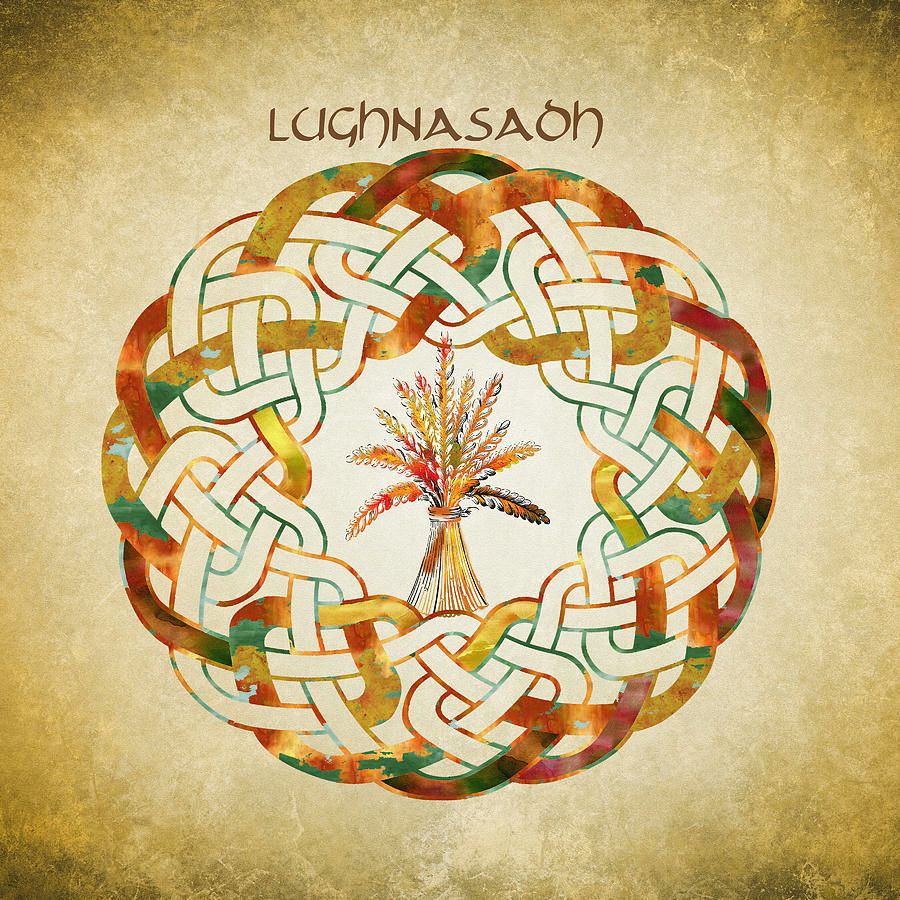 Artwork of a stylised sheaf of wheat, surrounded by a circle of Celtic knotwork design.