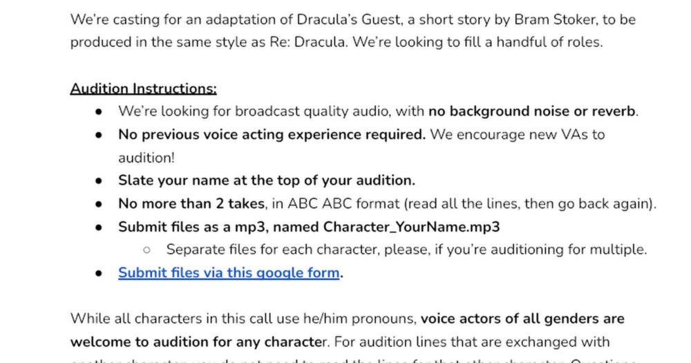 Dracula's Guest Casting Call