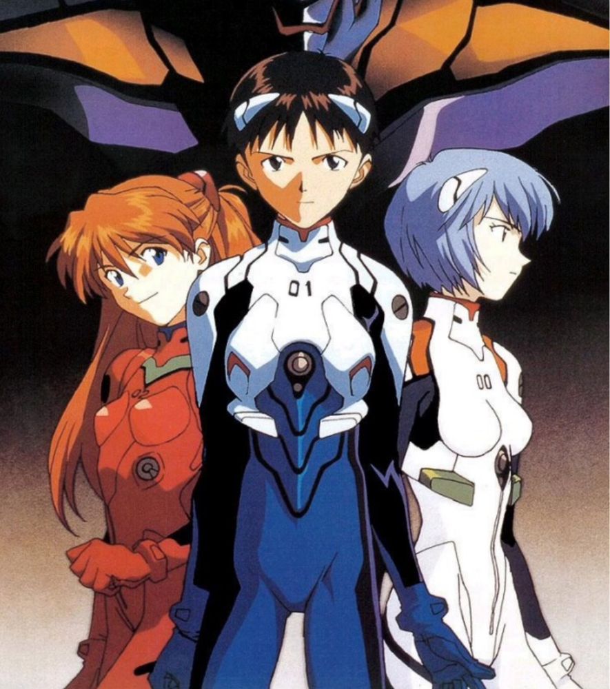 Left to right: Asuka, Shinji, and Rei from Neon Genesis Evangelion 