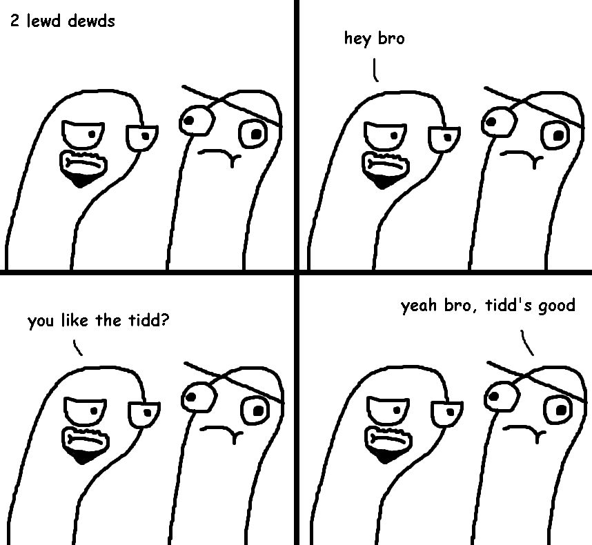 A comic called "2 Lewd Deeds" where the dewds agree that they like the tidd and that the tidd is good.