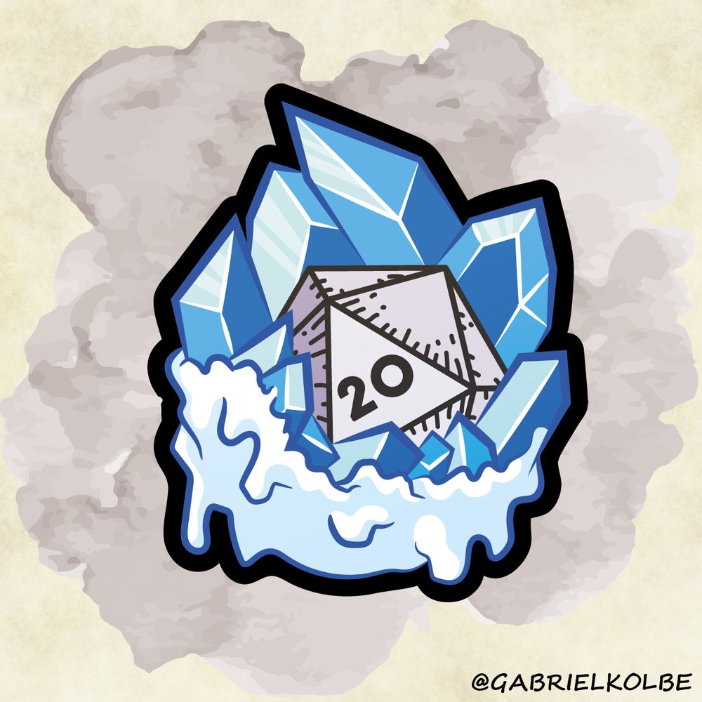 A frozen d20 with the number 20 showing.