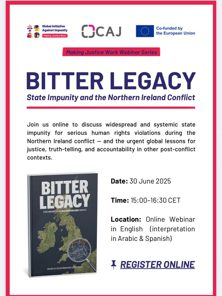 First page of webinar event announcement for June 30 2pm UK time about British state impunity during n Ireland conflict