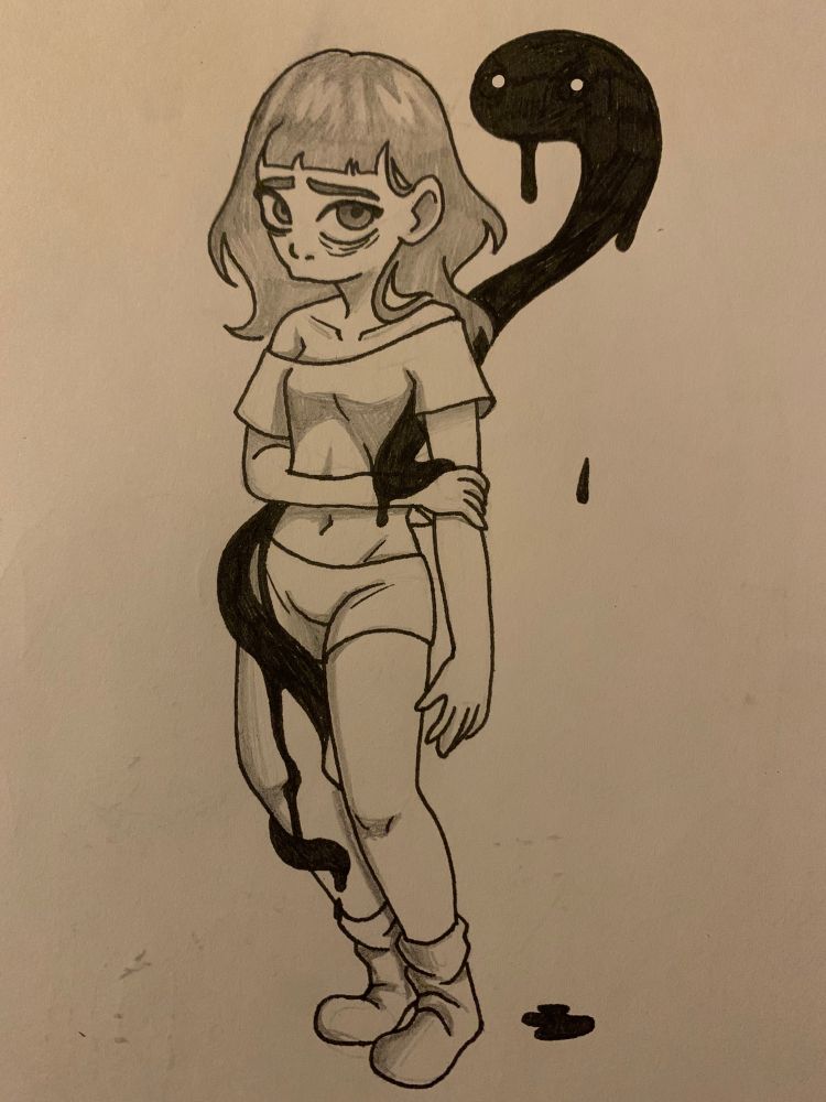 An updated, more anatomical version of the same character from Cycle of Torment, still featuring the blob perching behind her head