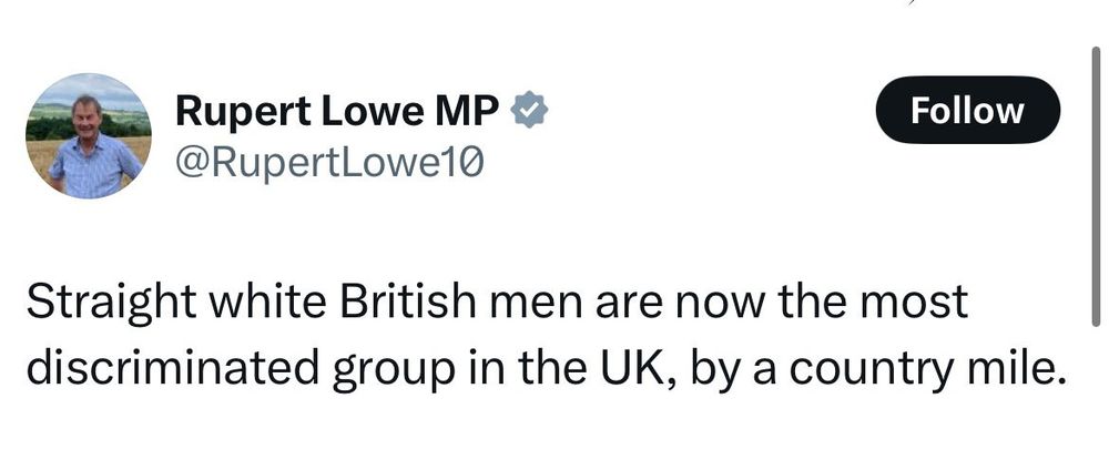 A quote cropped from a post by Rupert Lowe that reads: 
