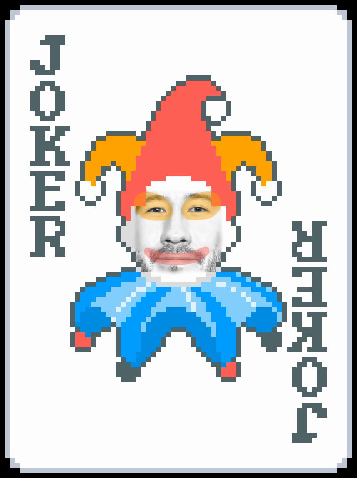 An image of the 'Joker' Joker card from the game Balatro. An image of Markiplier's face has been edited on top, replacing the original pixel art face of the Joker