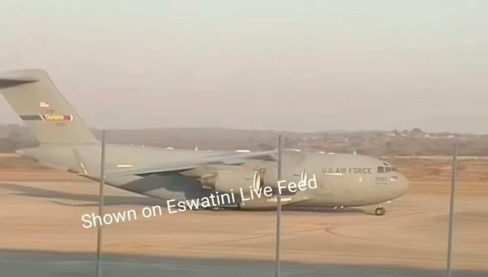A screenshot of the C-17 on the ground in Eswatini. 