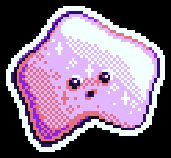 Pixel art of Sucklet - a fluffy white toy star with a blank expression.
