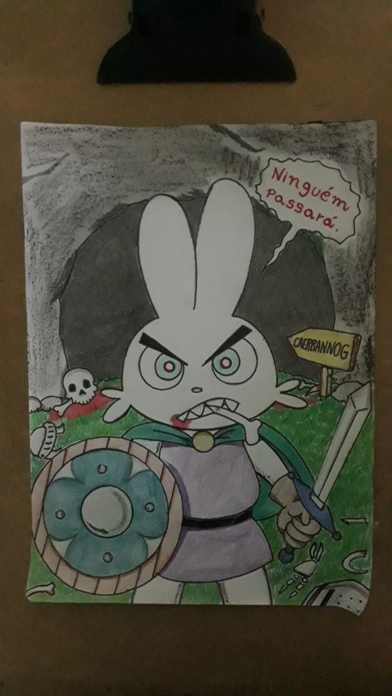 Personalizei o coelho à esquerda usando o coelho de caerbannog do filme Em busca do Cálice Sagrado como referência.