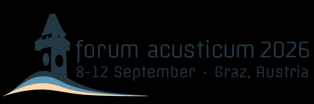 Banner for forum acusticum 2026, 8-12 September in Graz, Austria. We also see an icon with the Graz clock tower.