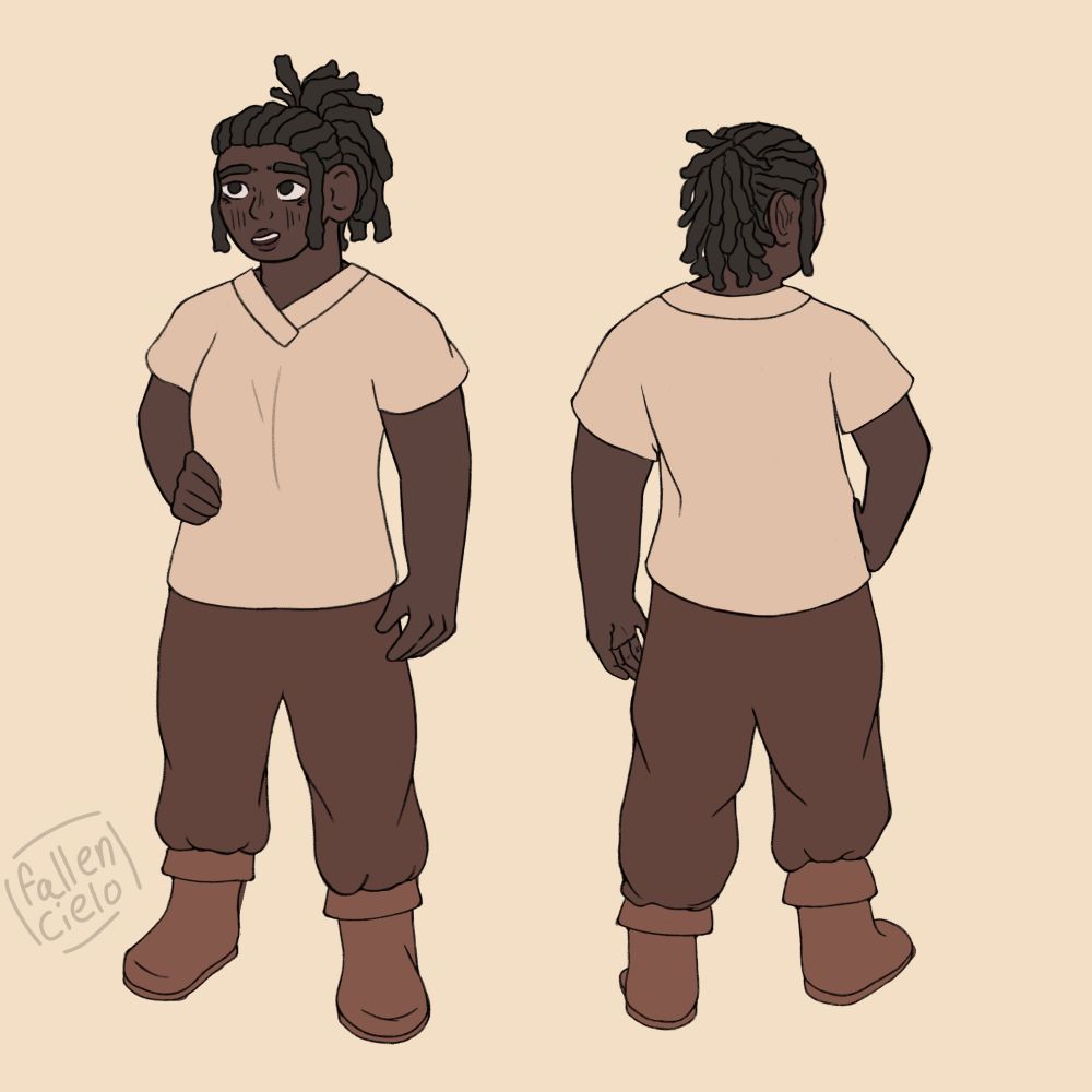 A drawing of Navi in simple clothes. She smiles a tad unsure. 