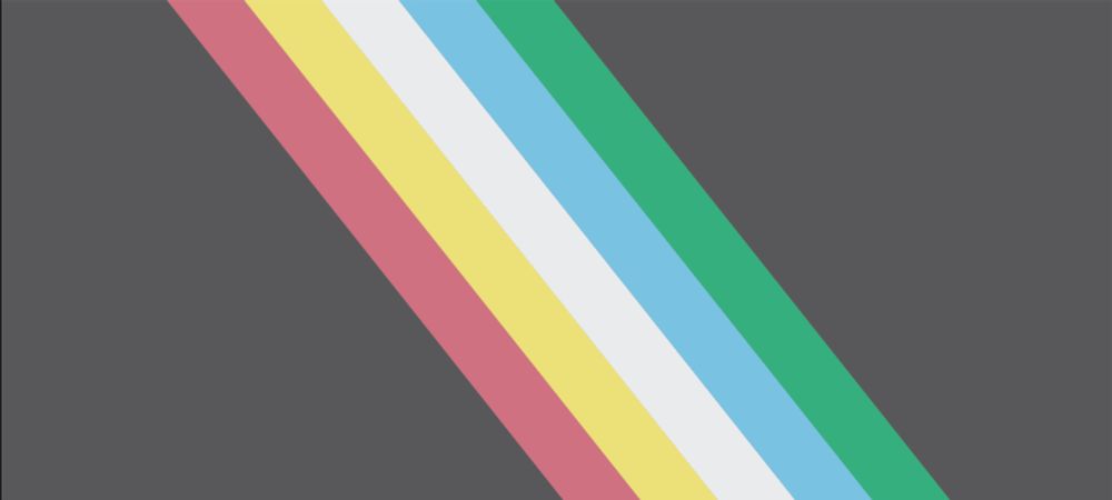 Disability pride flag. A grey/black flag with five streaks of colors across it, ordering: red, yellow, white, blue, and green.