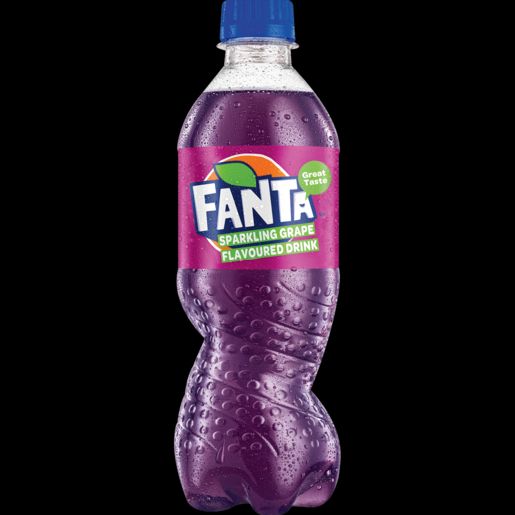 A bottle of Fanta grape soda