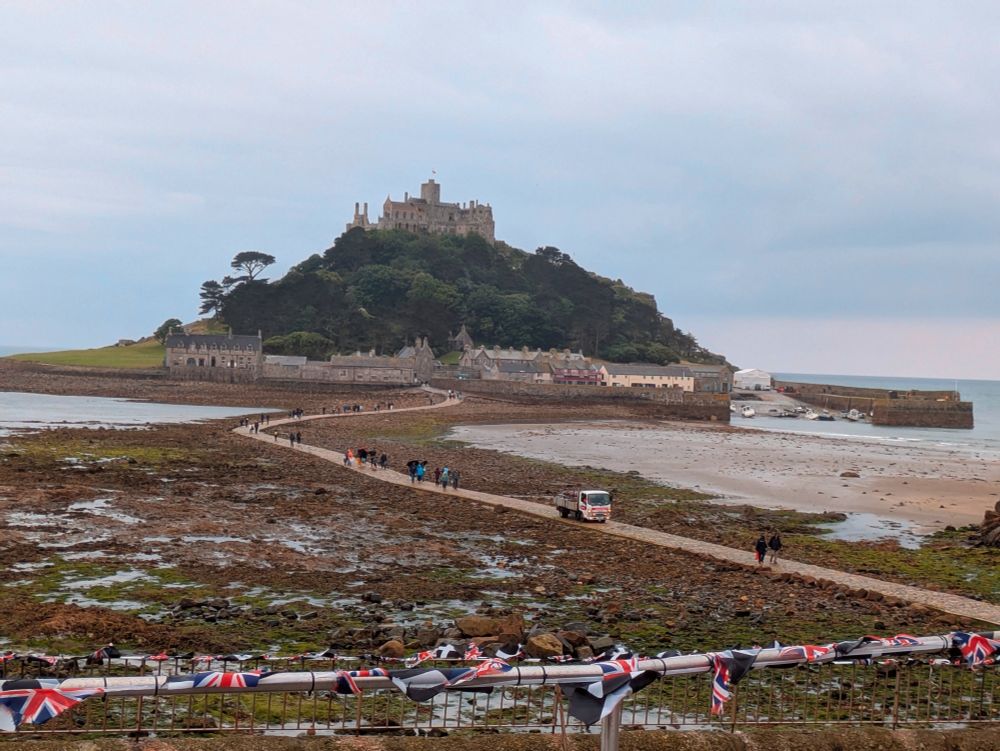 This is a landscape shaped photo of St Michael's Mount near Penzance in Cornwall. We visited today and it rained all day as seaside holidays in the UK should, leaving you cold and wet.