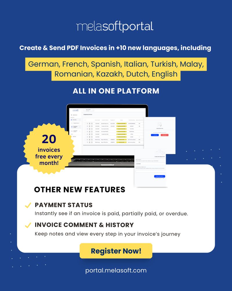 Create & Track Invoices More Easily with the Latest Updates from Melasoft Portal. You can now create and send PDF invoices in 10+ new languages including German, French, Spanish, Italian, Turkish, Malay, Romanian, Kazakh, Dutch, and English, all in one platform.

What’s new?

📌 Payment Status

 Instantly see whether your invoice is paid, partially paid, or overdue.

📌 Invoice Comment & History

 Add internal notes and track every step of the invoice lifecycle.



And don’t forget,  20 free invoices every month, no strings attached.

🔗 portal.melasoft.com

 

#melasoftportal #multilingualinvoicing #globalcompliance #digitalinvoicing #paymentstatus #smartbilling 