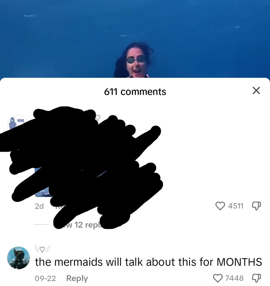 print de Tiktok 
comentário na conta de uma mulher que dança Gnarly do Katseye debaixo da água: The mermaids will tal about this for months