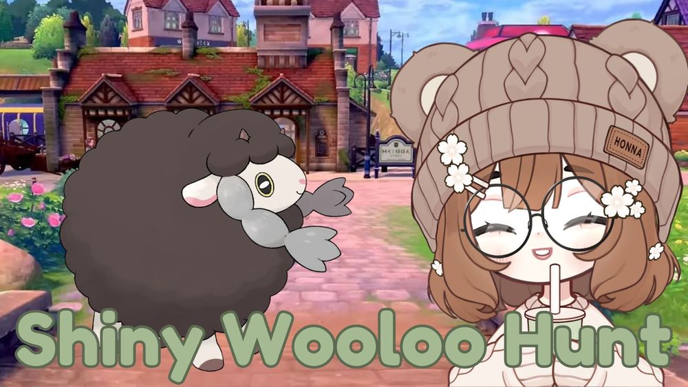 An anime girl smiling at a shiny Wooloo. The text reads "Shiny Wooloo Hunt"
