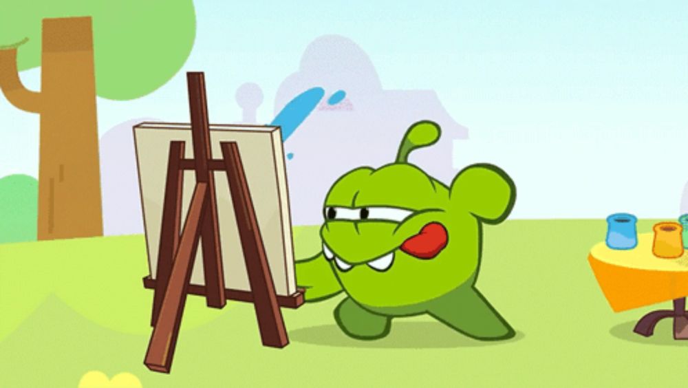 a cartoon of a green monster holding an easel