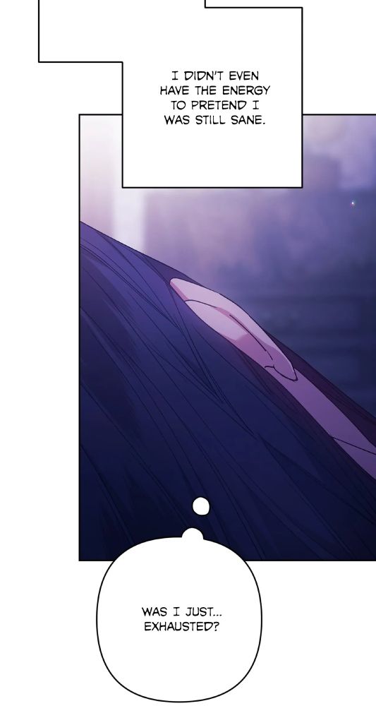 Panel from "The Broken Ring: This Marriage Will Fail Anyway." Inés is laying down, thinking about one her past lives, and internally thinks, "I didn't even have the energy to pretend I was still sane. Was I just...exhausted?"