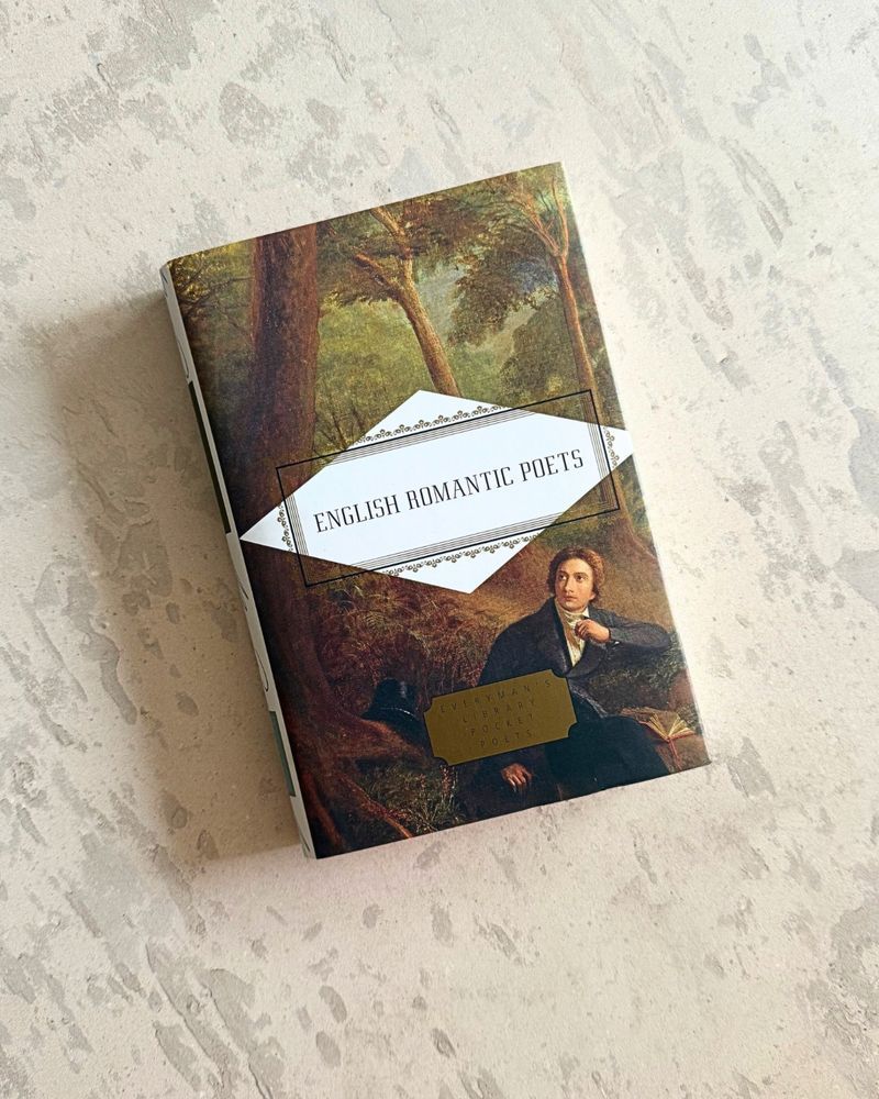A photograph of a hardback book, with the title English Romantic Poets, from the  Everyman’s Library Pocket Poets series.