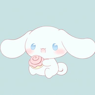 a cartoon drawing of a white bunny holding a pink cupcake