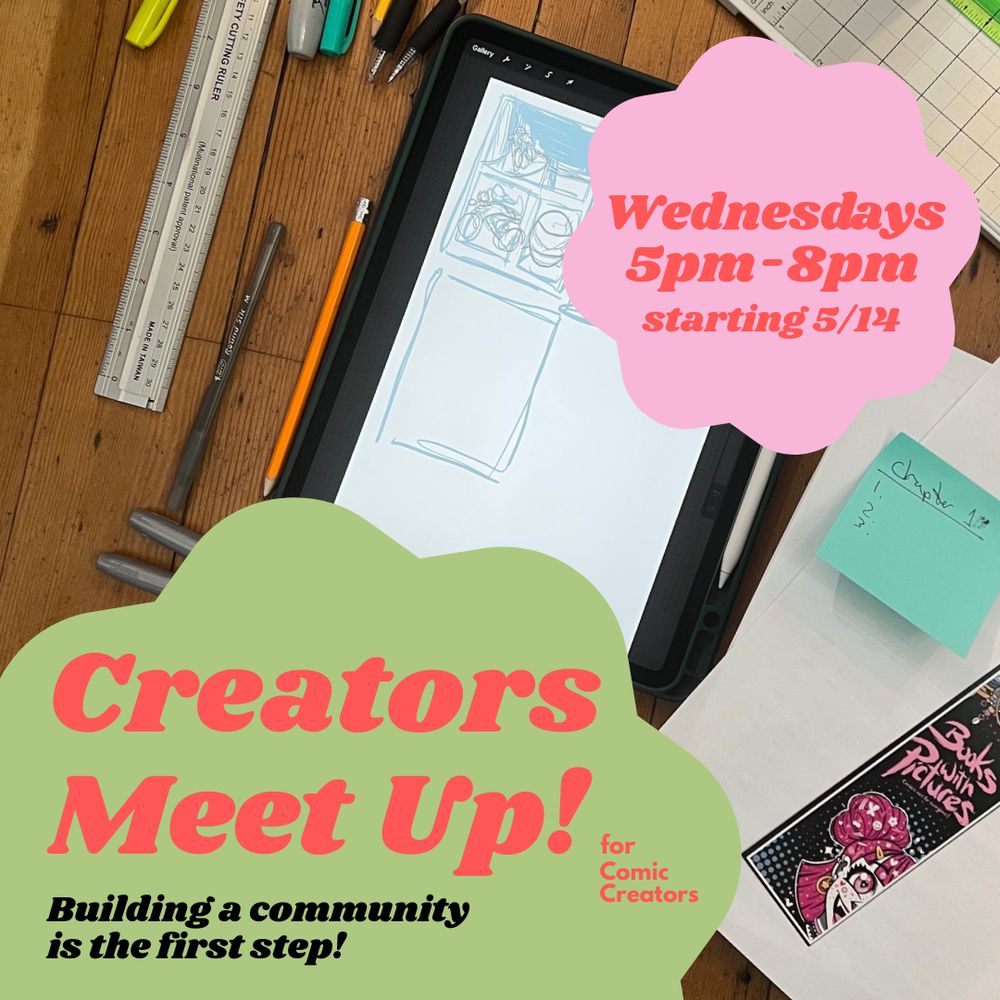 Poster for the weekly meetup at Books WIth Pictures