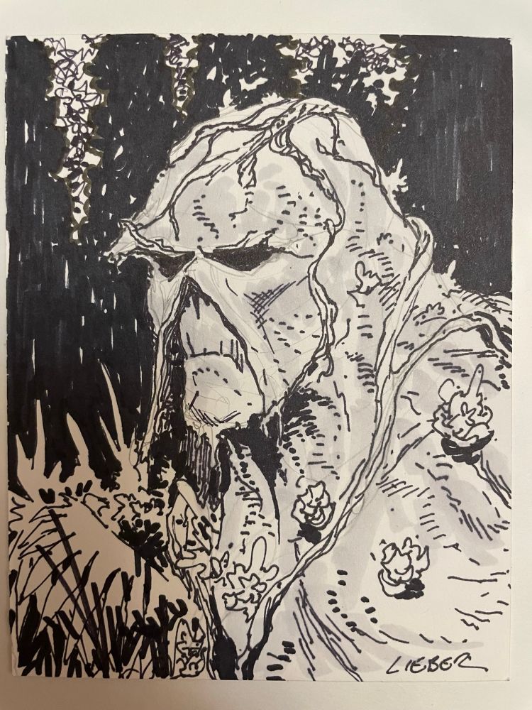 Swamp thing sketch in ink and grey tone by Helioscope artist Steve Lieber
