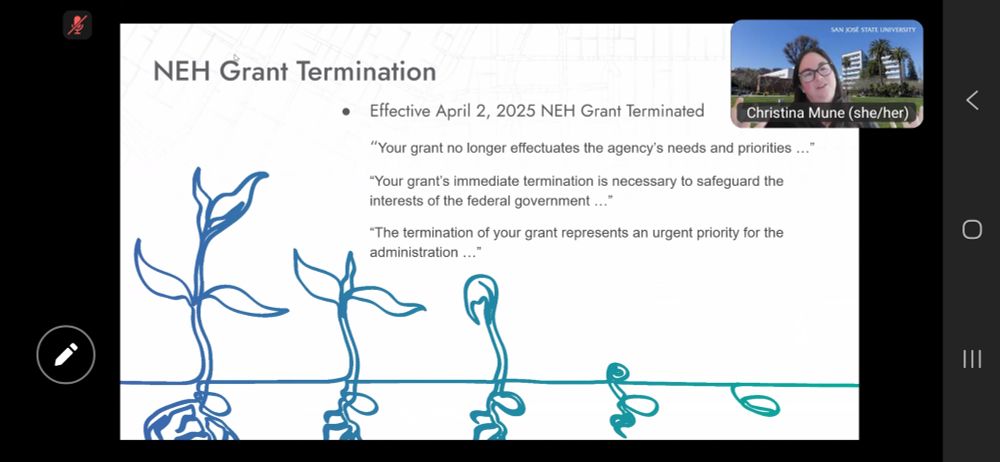 Slide with plant dying and language from NEH grant termination email. 