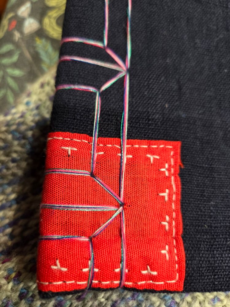 Close up of embroidered cover 