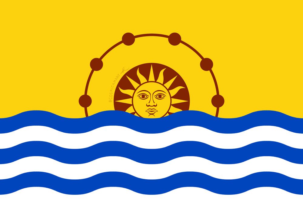Suzerain flag, depicting the "Sevenfold Sun Miracle" seen by early settlers