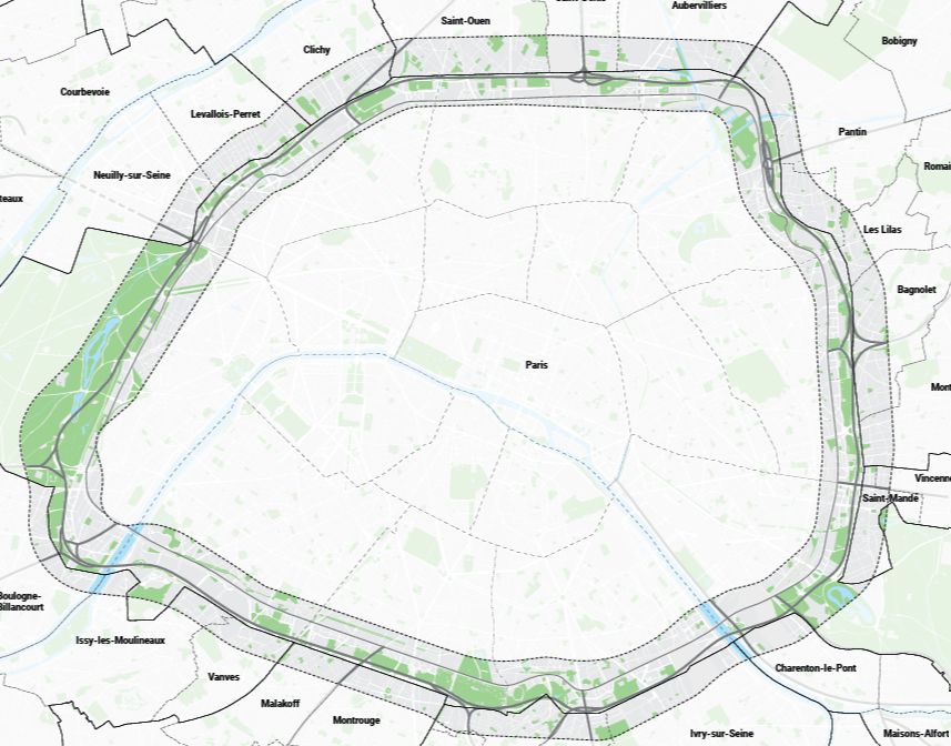 Map of the Boulevard Peripherique in Paris
