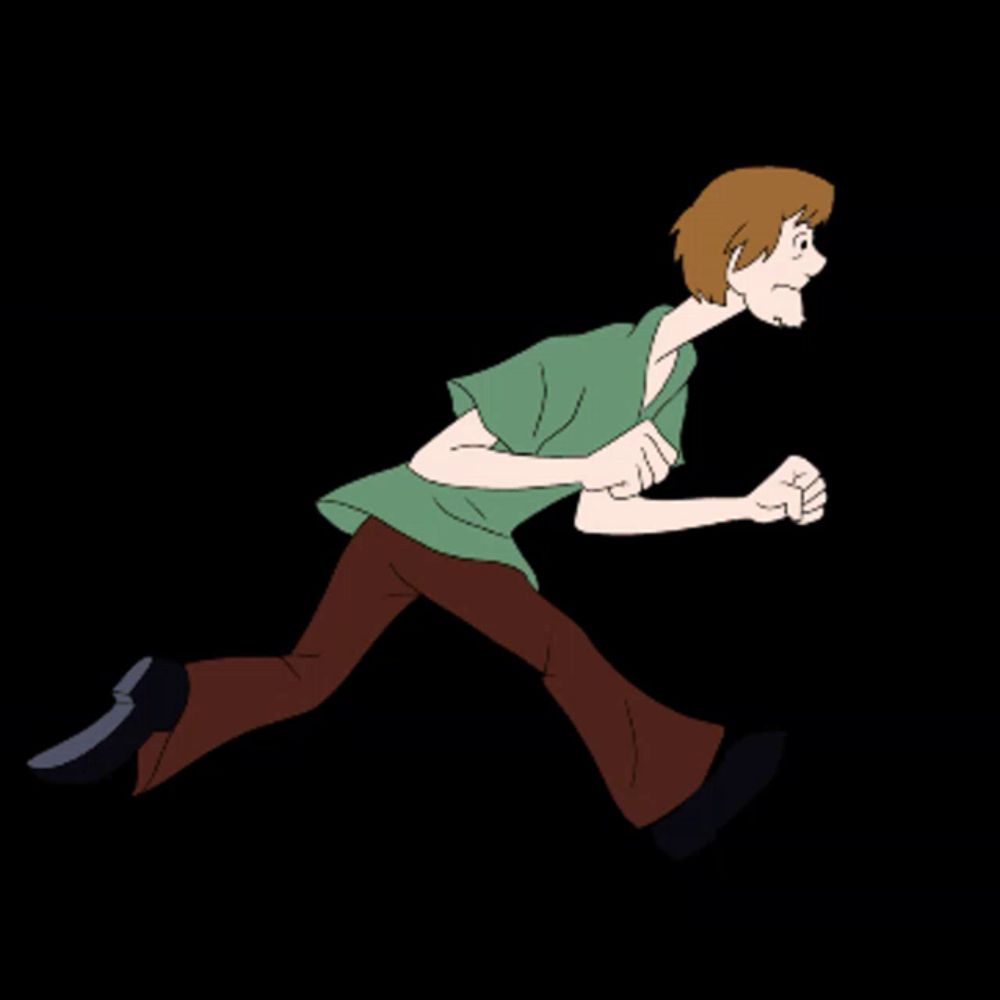 a cartoon of scooby doo is running in the dark